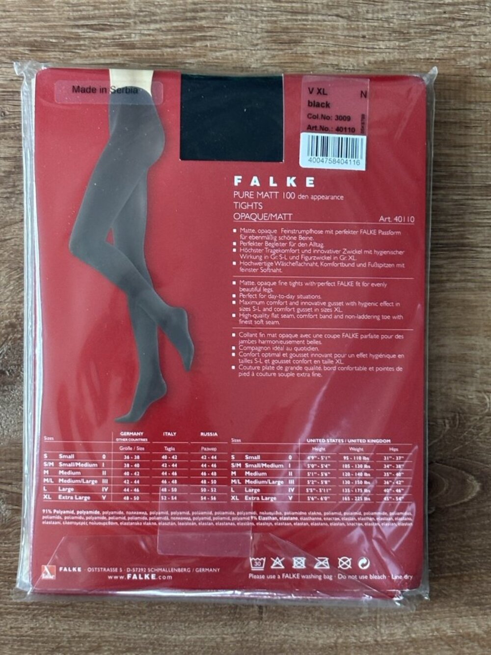 NIP Falke Tights Womens XL Pure Matt 100 Denier Opaque Black - Picture 2 of 2